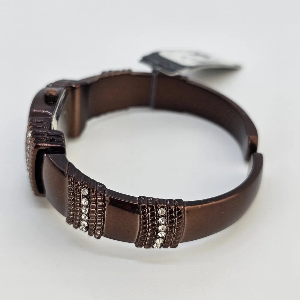 Avenue Open Cuff Watch Women 20MM Cream Dial Brown Bands 5.5" NEW Battery - Picture 6 of 11